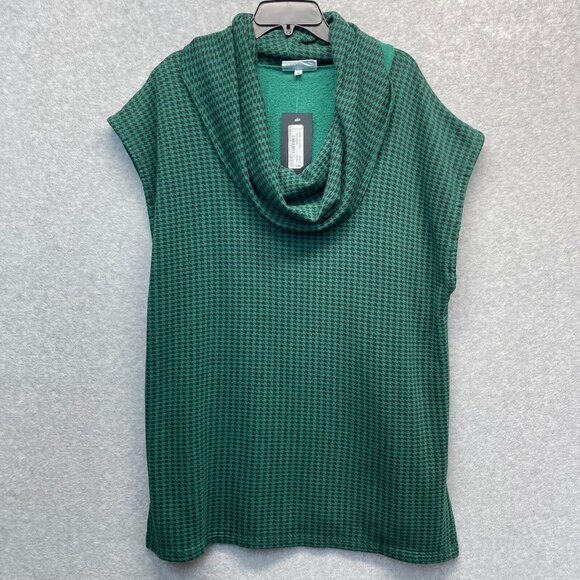 Bryn Walker Pike Poncho‎ Womens Small Green Houndstooth Cowl Neck Bamboo Fleece - Picture 1 of 14